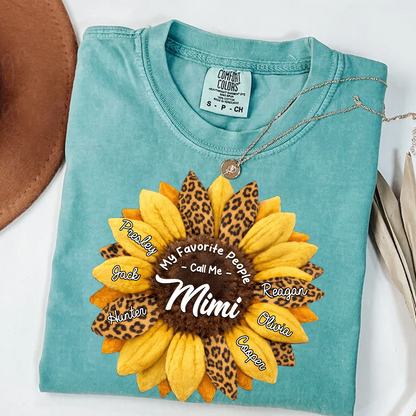 Custom Grandma Shirt, Personalized Sunflower Leopard Print Tee with Kids' Numbers, Gift for Grandma