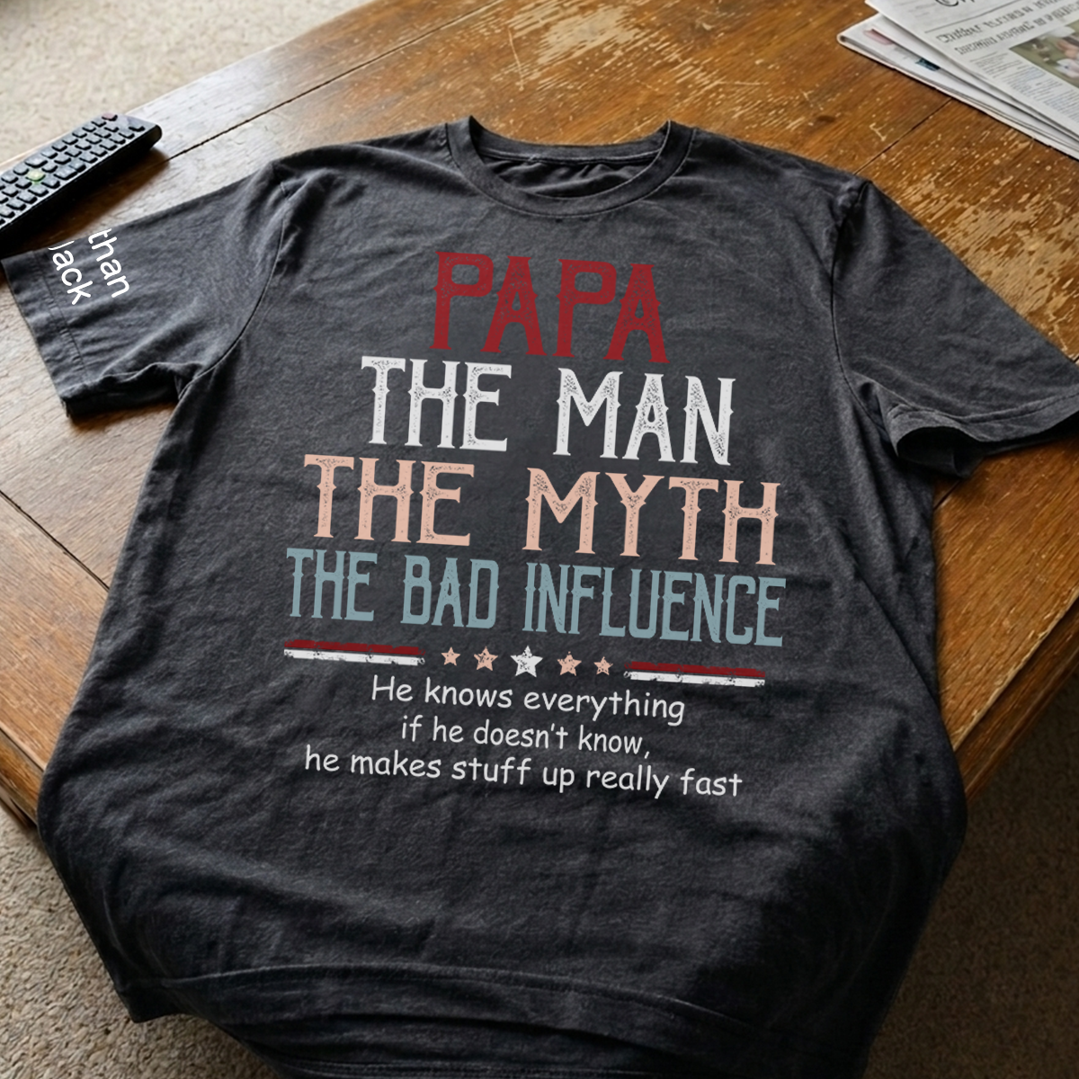 Personalized Papa The Man The Myth The Dad Influence Shirt, Custom Kids Names Sleeve Tee for Grandpa Dad Father Birthday Gift
