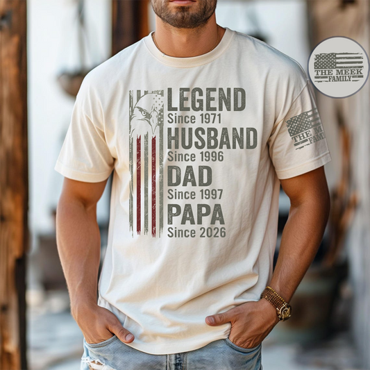 Legend Husband Dad Papa Shirt with American Flag, Personalized Since Year T-Shirt Gift for Men