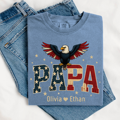 Comfort Colors® Personalized Papa Shirt, Eagle with Grandkids name T-Shirt, Custom Shirt for Fathers Day