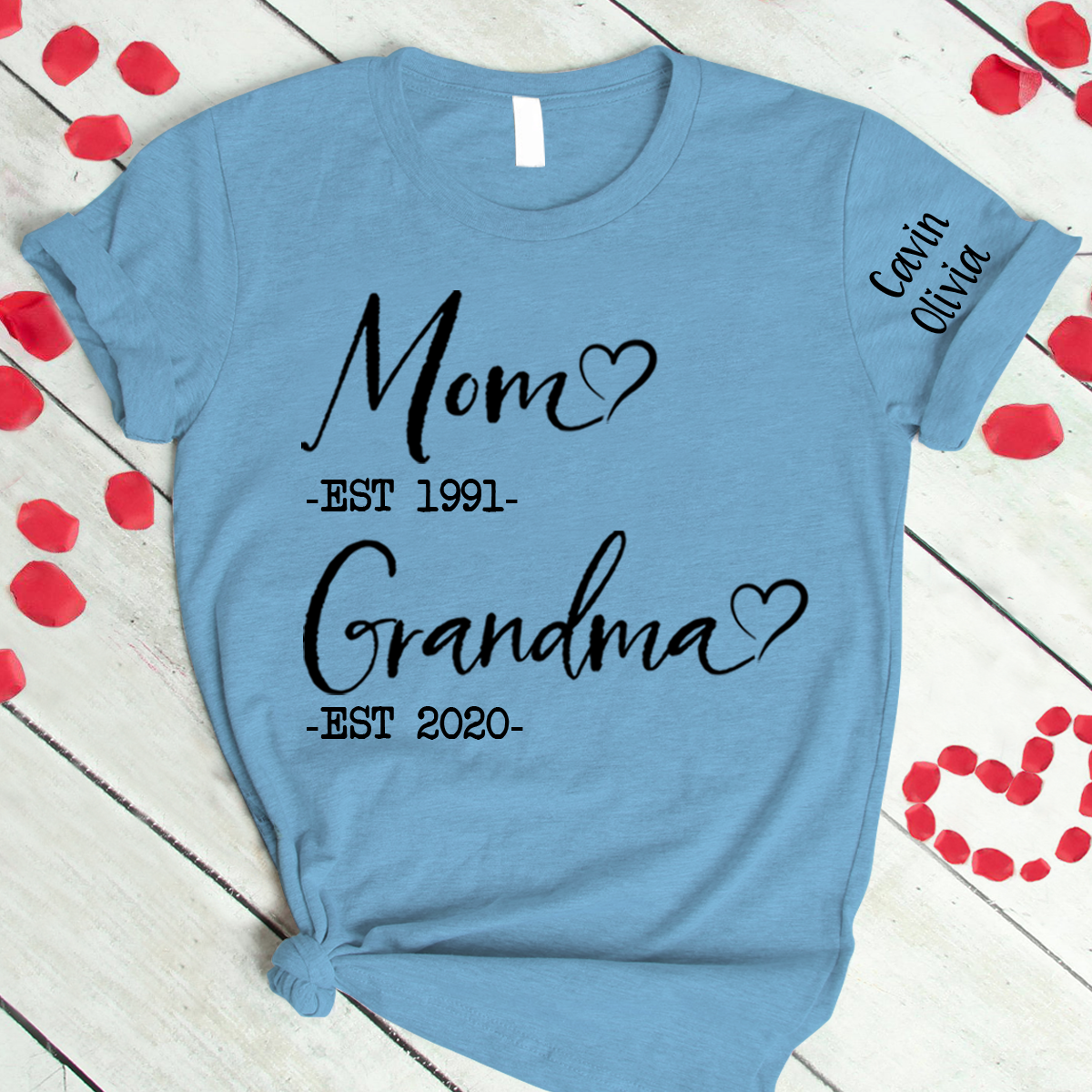 Custom Mom Grandma Est With Grandkids T-Shirt, Personalized Mother's Day Shirt For Mom Grandma Mimi Nana Gigi Gaga