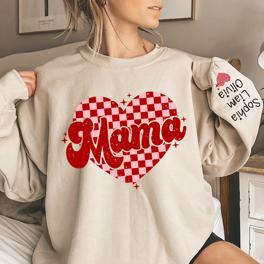 Valentines Day Mama Checkered Heart And Kids LTP01