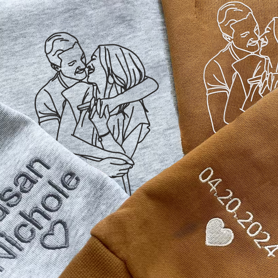 Custom Portrait From Photo, Couple Drawing, Personalized Family Portraits Embroidered Sweatshirt