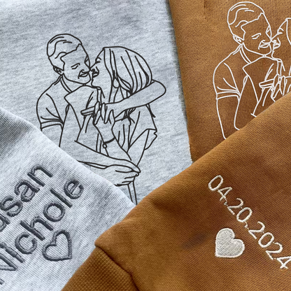Custom Portrait From Photo, Couple Drawing, Personalized Family Portraits Embroidered Sweatshirt