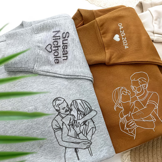 Custom Portrait From Photo, Couple Drawing, Personalized Family Portraits Embroidered Sweatshirt