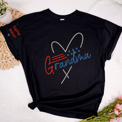 Grandma Heart 4th Of July Shirt, Custom Grandma And Grandkids T-Shirt