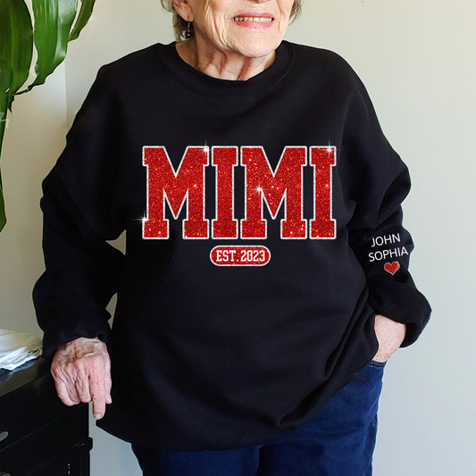 Glitter Custom Name Mimi Nana Grandma Est And Kids Sweatshirt