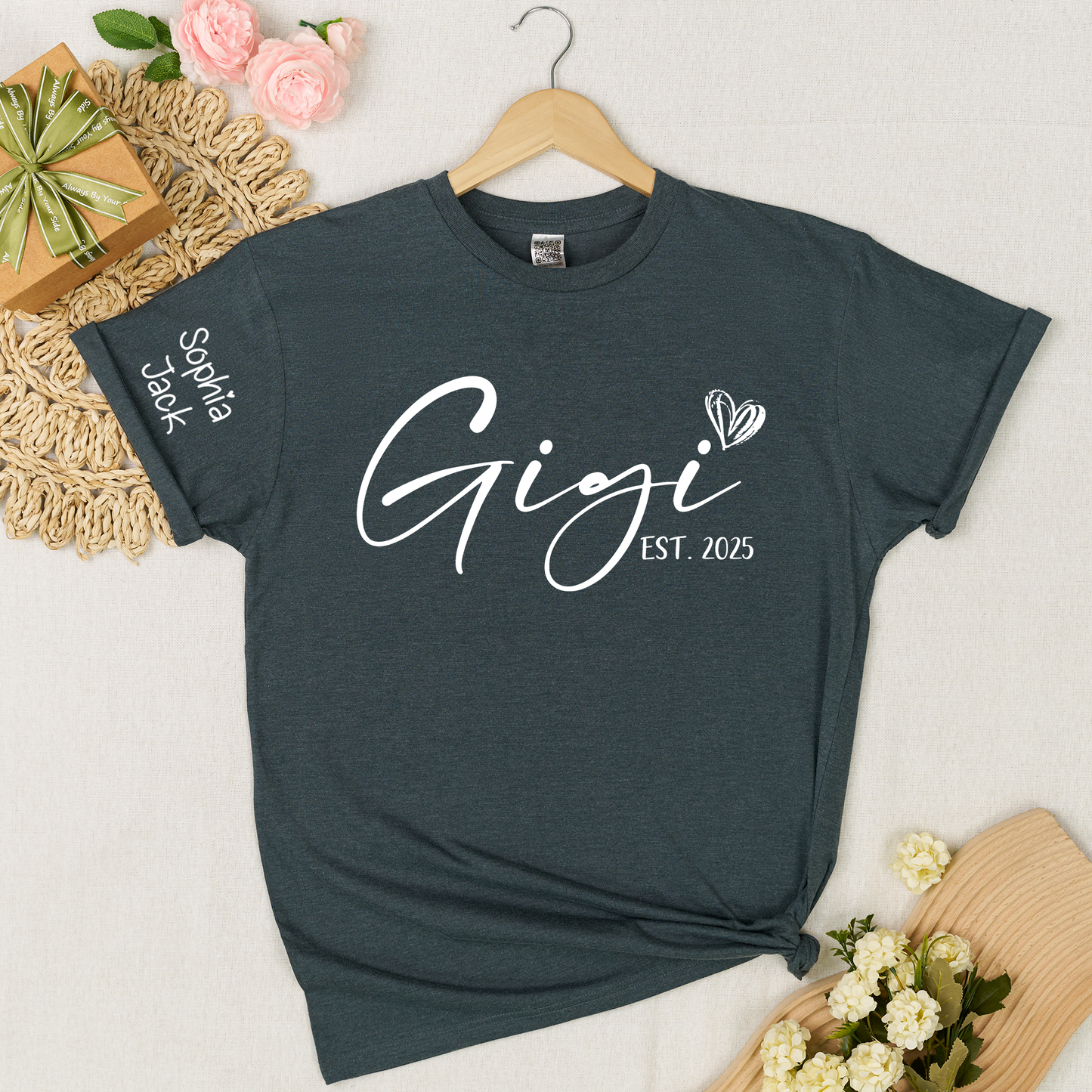Personalized Gigi EST. 2025 T-Shirt with Custom Names for Family - Unique Gift for Grandma, Mom, or Loved Ones