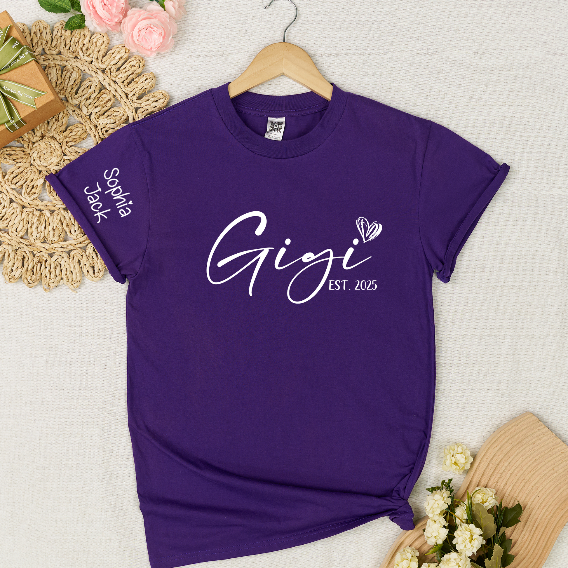 Personalized Gigi EST. 2025 T-Shirt with Custom Names for Family - Unique Gift for Grandma, Mom, or Loved Ones