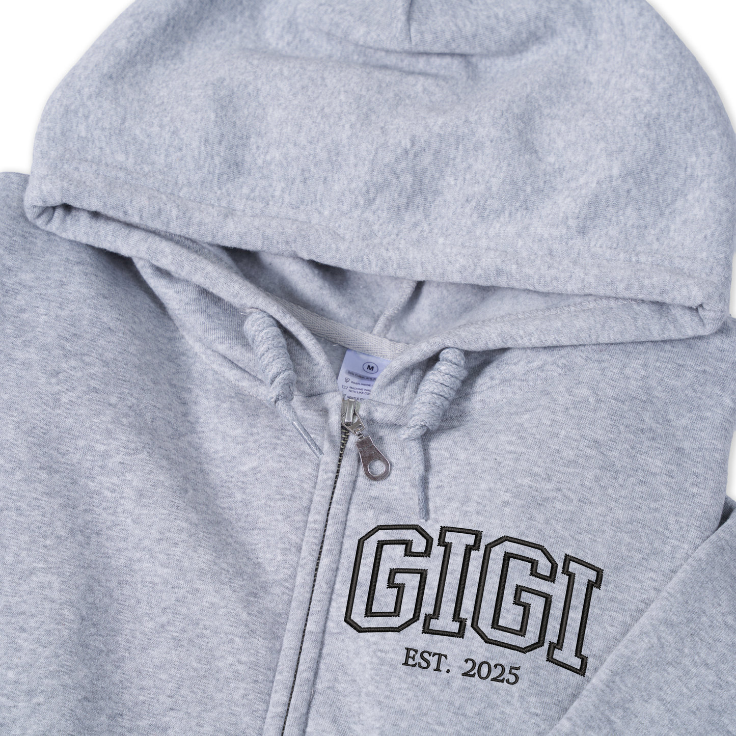 Personalized GIGI Zip Hoodie with EST Year, Custom Grandma Name Sweatshirt, Oversized Full Zip Hoodie with Sleeve Script, Cozy Casual Family Wear