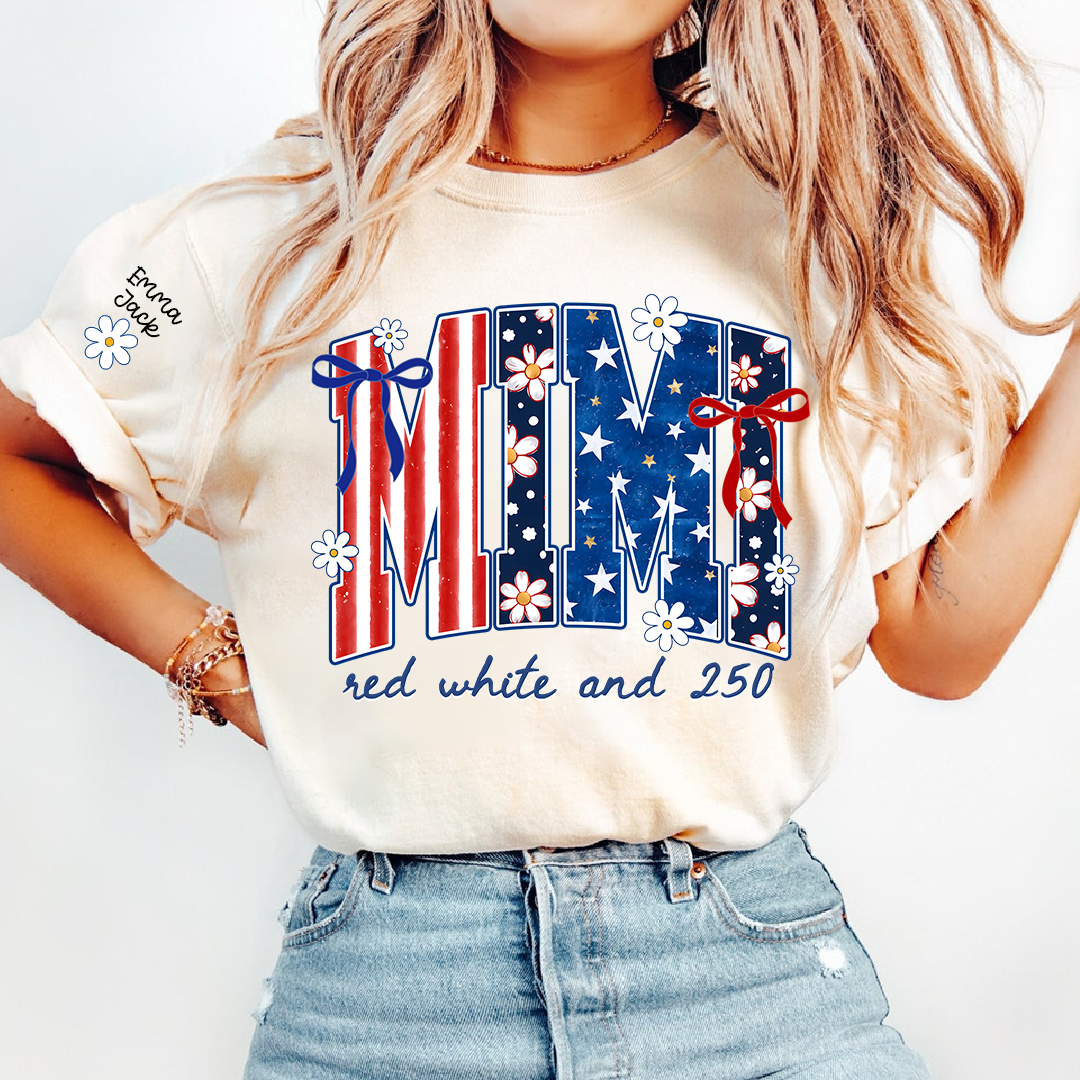 Patriotic Mimi T-Shirt for America’s 250th Anniversary | Red, White, and 250 Stars & Stripes