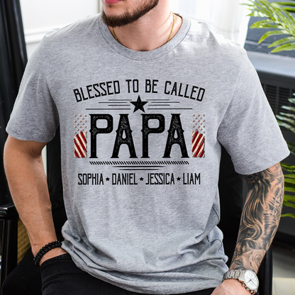 Custom Papa Shirt, Blessed to Be Called Papa with American Flag, Personalized Grandkids Names
