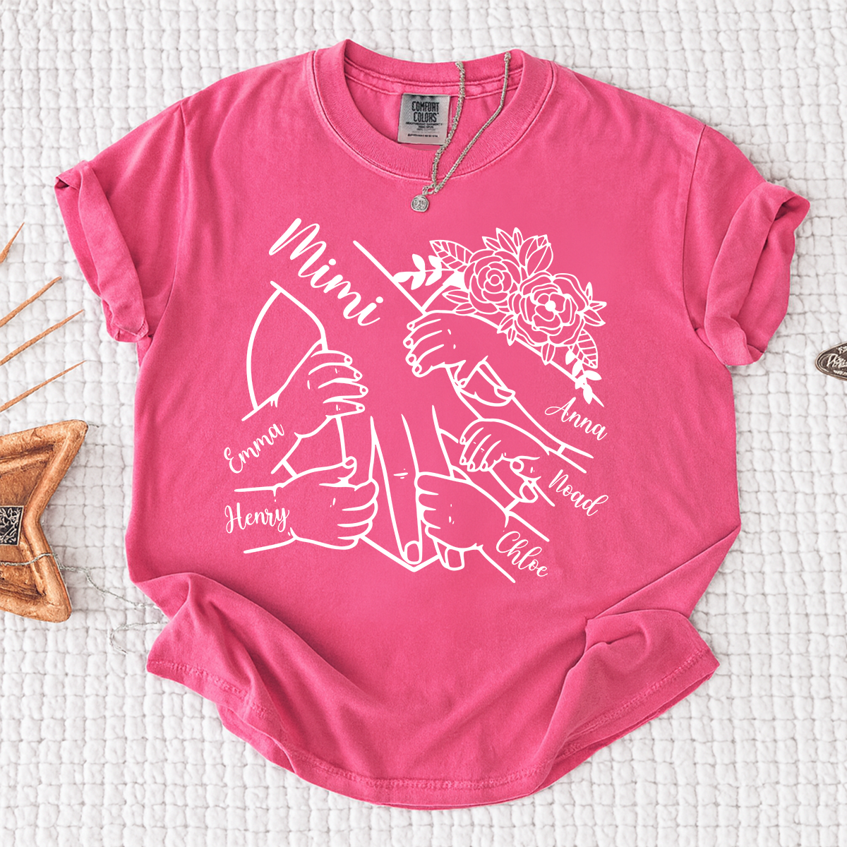 Comfort Colors Personalized Mimi Shirt Custom Grandkids Names Hands Holding Mimi Design Family Love Gift for Grandma