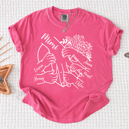 Comfort Colors Personalized Mimi Shirt Custom Grandkids Names Hands Holding Mimi Design Family Love Gift for Grandma
