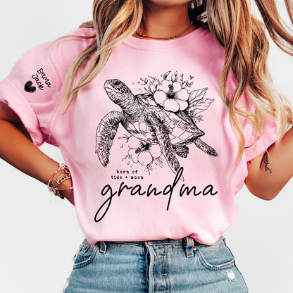 Custom Grandma Sea Turtle T Shirt, Personalized Grandchildren Names Sleeve Tee, Nature Lover Grandma Gift for Women