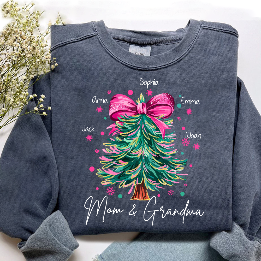 Custom Mom & Grandma Sweatshirt, Christmas Tree Holiday Shirt with Family Name