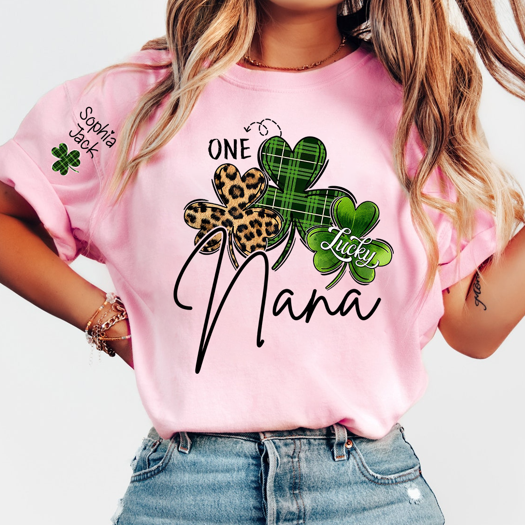 One Lucky Nana T-shirt For St. Patrick's Day, Personalized T-shirt For Grandma With Children's Names