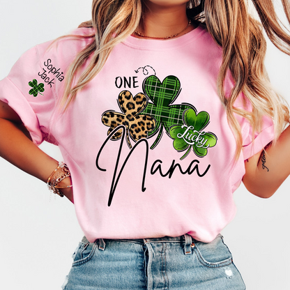 One Lucky Nana T-shirt For St. Patrick's Day, Personalized T-shirt For Grandma With Children's Names