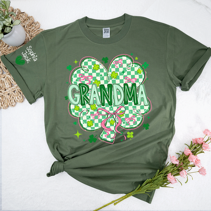 Heart Mimi T-Shirt For St Patrick’s Day, Personalized Grandma Shamrock Clover T Shirt With Kids Names
