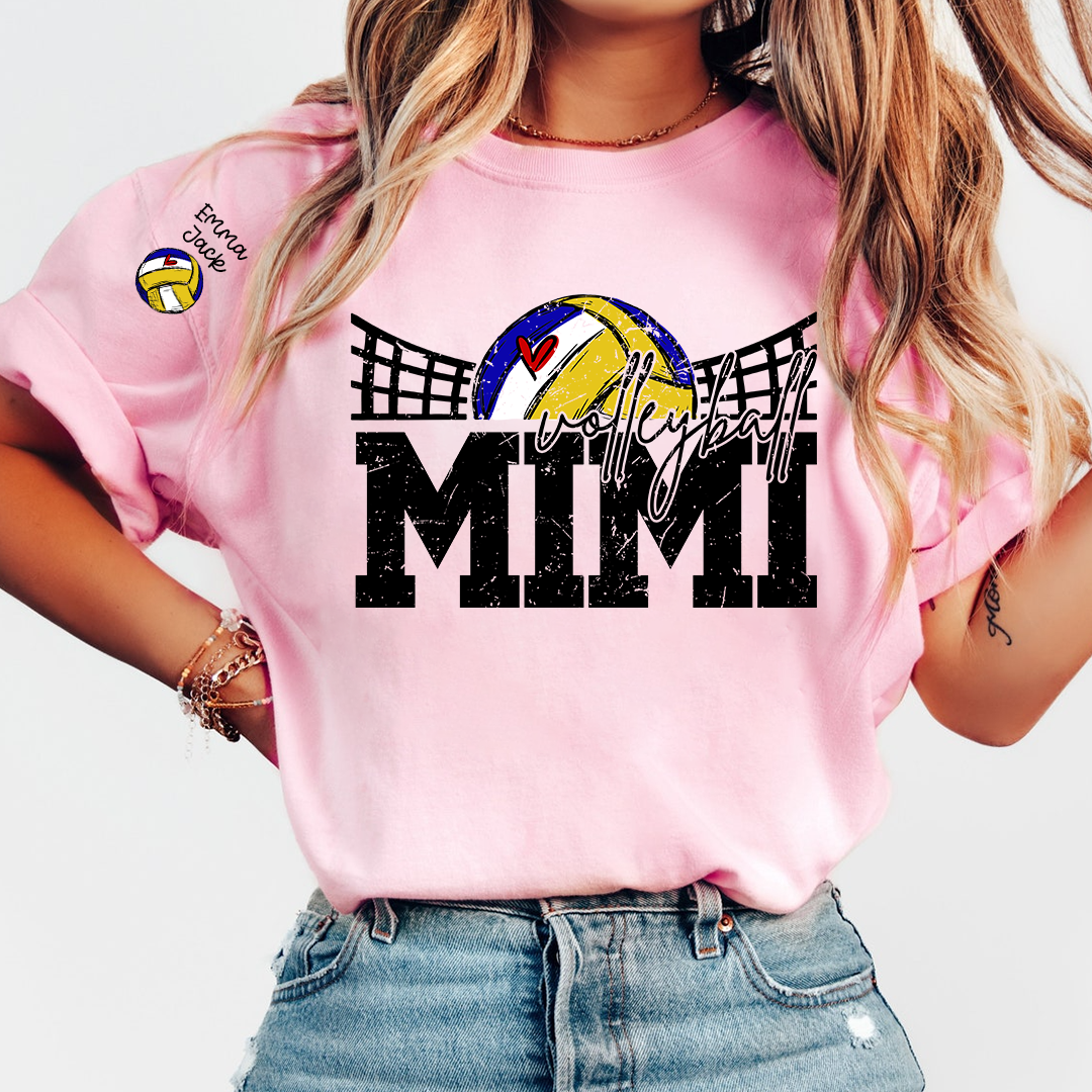 Personalized Mimi Volleyball Shirt with Heart, Custom Volleyball Tee Kids Names And Grandma