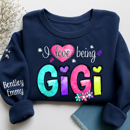 Personalized I Love Being Gigi Shirt, Custom Nickname and Grandkids' Names T-Shirt
