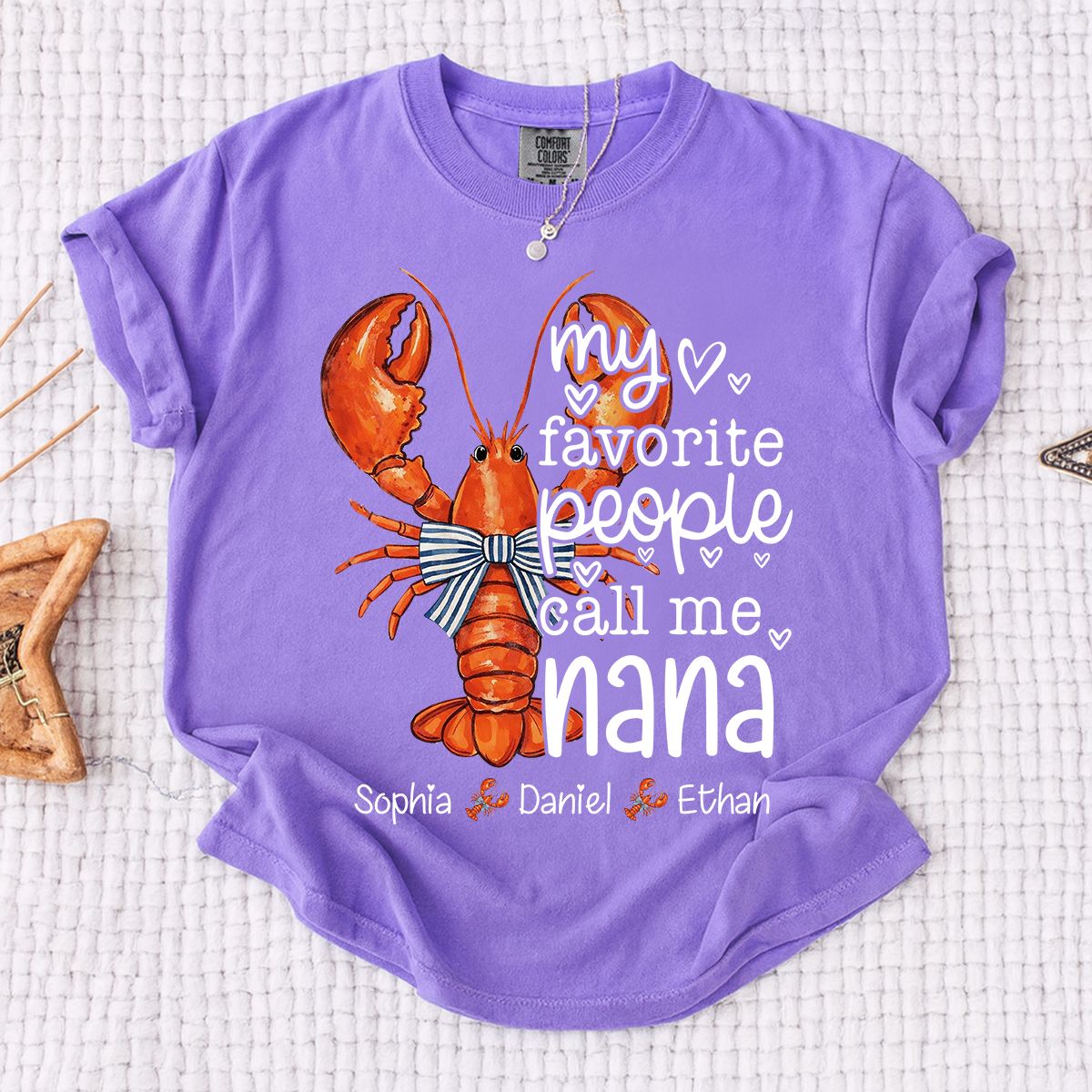 Comfort Colors® Personalized Nana Lobster Shirt, My Favorite People Call Me Nana Tee, Custom Grandkids Names T Shirt, Coastal Grandma Gift