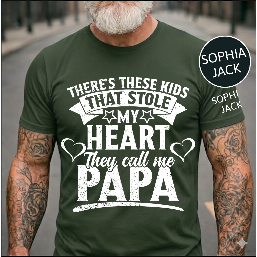 Personalized Papa T-Shirt – “These Kids Stole My Heart” Custom Names Gift for Dad Fathers Day Birthday