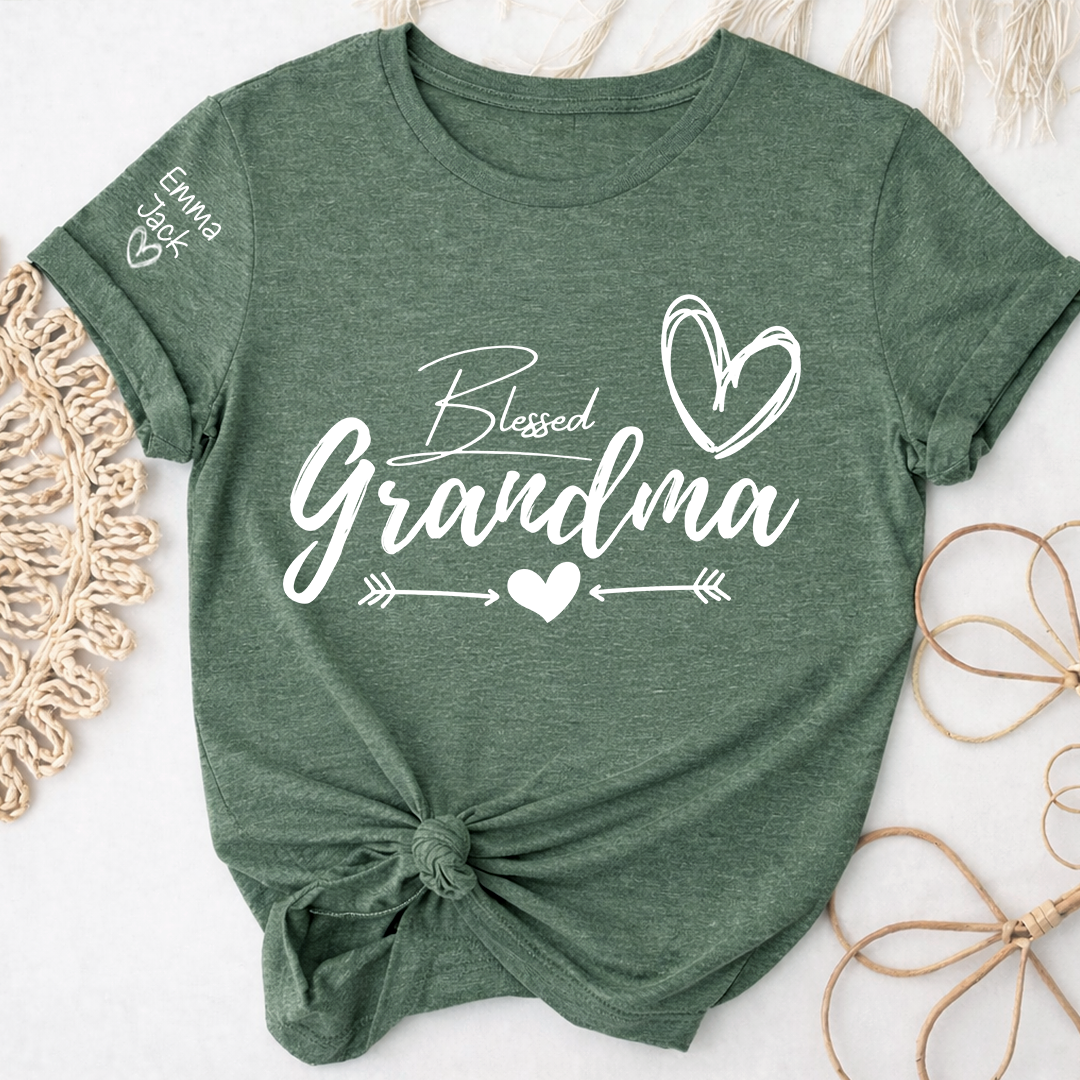 Blessed Grandma T-Shirt, Simple Heart Design with Custom Names