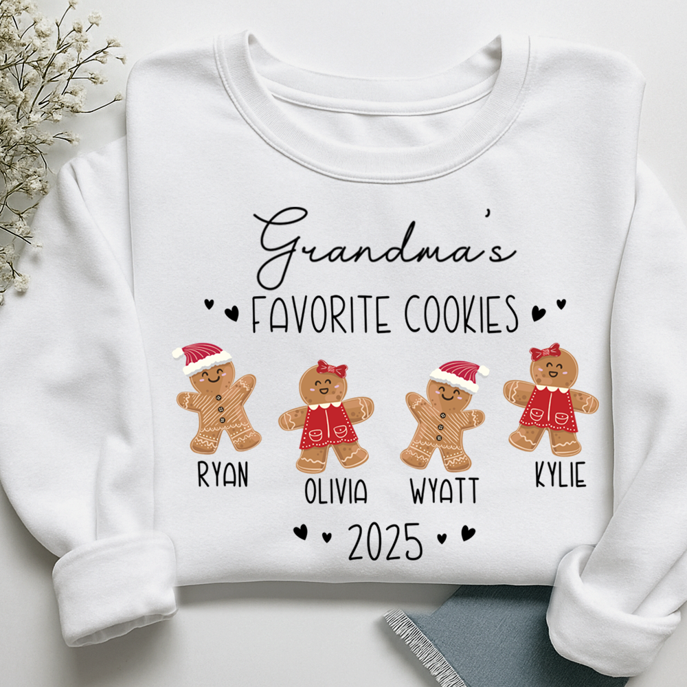 Personalized Grandma’s Favorite Cookies Sweatshirt, Custom Gingerbread Kids Names