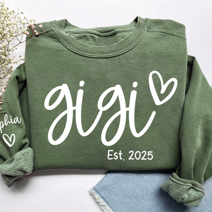 Gigi Sweatshirt with Custom Names, Heartwarming Gift For Grandma And Kids