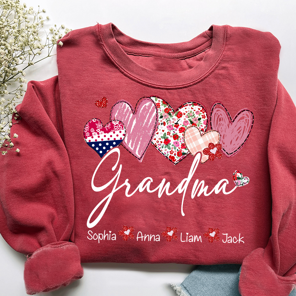 Custom Grandma Pullover, Heart Graphic Sweatshirt for Grandma And Kids