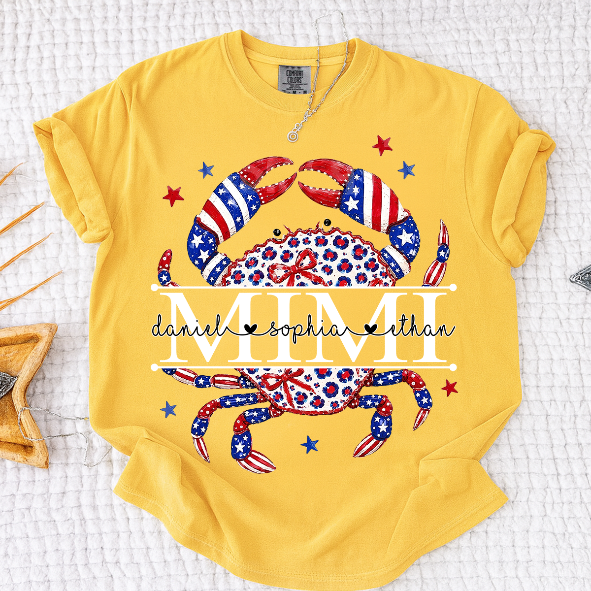 Comfort Colors® Patriotic Mimi Crab Shirt for Grandmother, Personalized 4th of July American Flag Tee