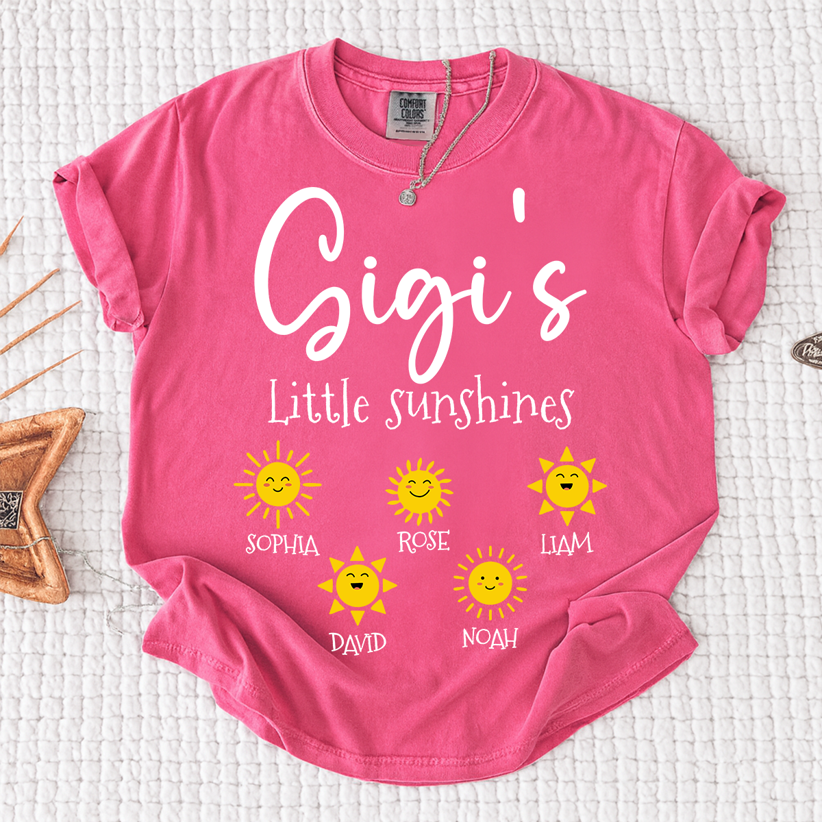 Comfort Colors® Personalized Gigi Shirt with Grandkids Names, Gigi's Little Sunshines Tee, Custom Grandma Shirt, Family Gift from Grandchildren