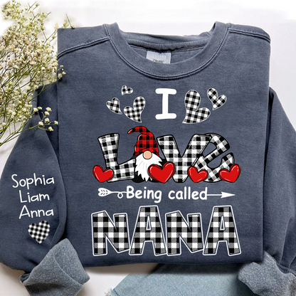 I Love Being Called Nana Sweatshirt, Gingham Heart Gnome, For Gift Valentine Grandma And Kids