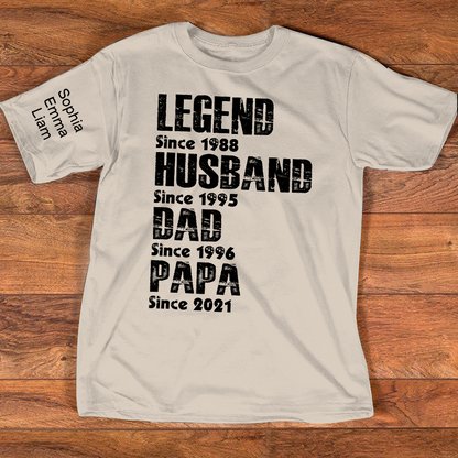 Custom Dad Shirt Legend Husband Father Papa Since, Personalized Family T Shirt with Names