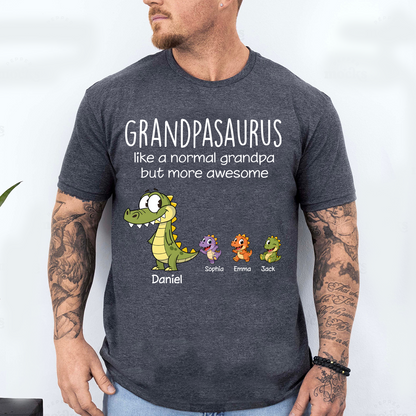 Personalized Grandpasaurus Dinosaur Shirt with Custom Kids Names, Funny Grandpa Family T Shirt for Papa Grandfather, Father's Day Birthday Gift
