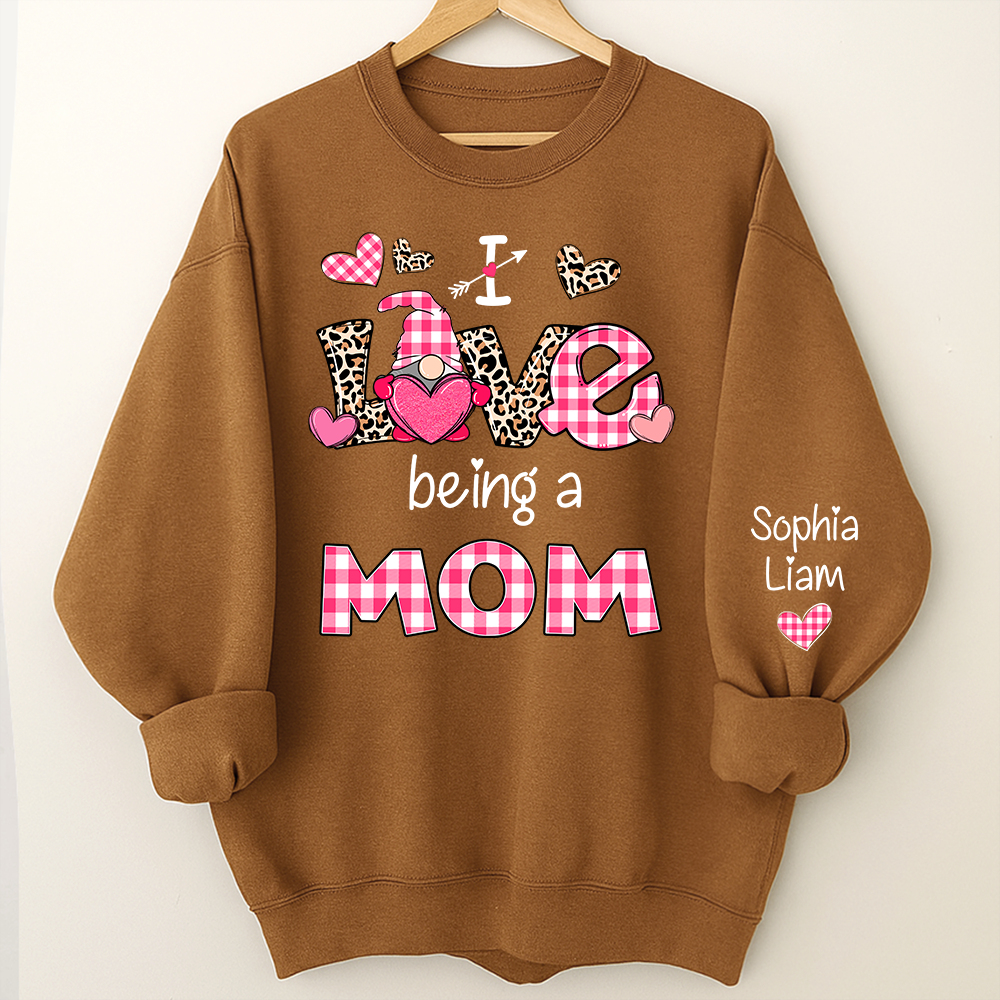 Custom Mom Sweatshirt with Kids Names, I Love Being a Mom Design, Cozy Valentine Apparel for Mothers