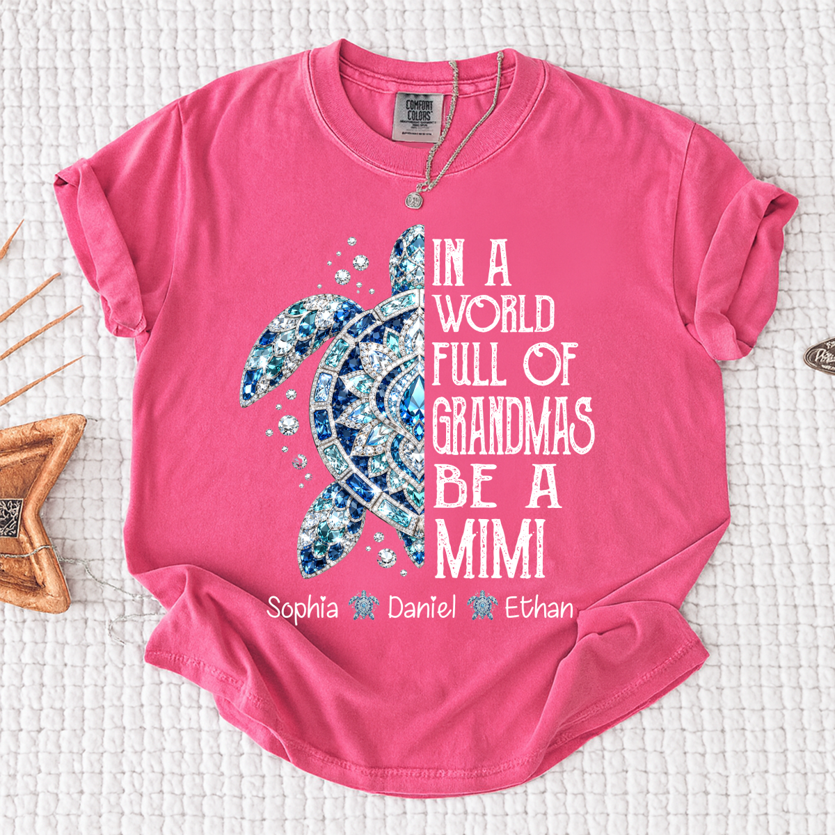 Comfort Colors® Personalized Mimi Sea Turtle Shirt, In A World Full Of Grandmas Be A Mimi Tee, Custom Grandkids Names T Shirt, Coastal Grandma Gift