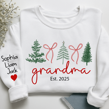 Personalized Grandma Christmas Sweatshirt, Custom Tree Design with Kids Names