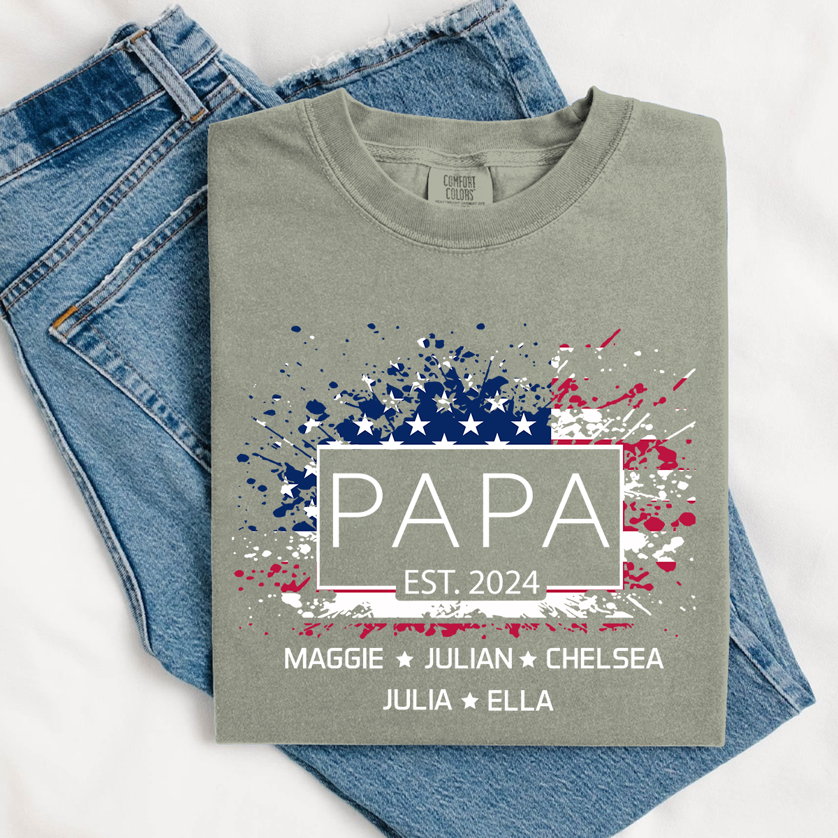 Comfort Colors® Papa Est Flag USA T-Shirt, Fathers Day Gift for Grandpa Shirt