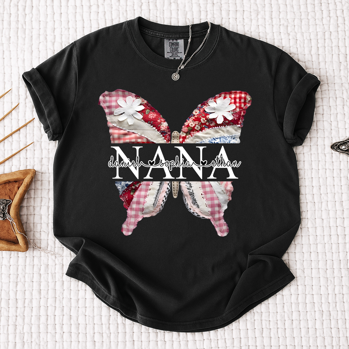 Comfort Colors Custom Nana Butterfly Shirt, Personalized Grandmother T Shirt with Grandkids Names, Perfect Gift for Mother's Day, Birthday