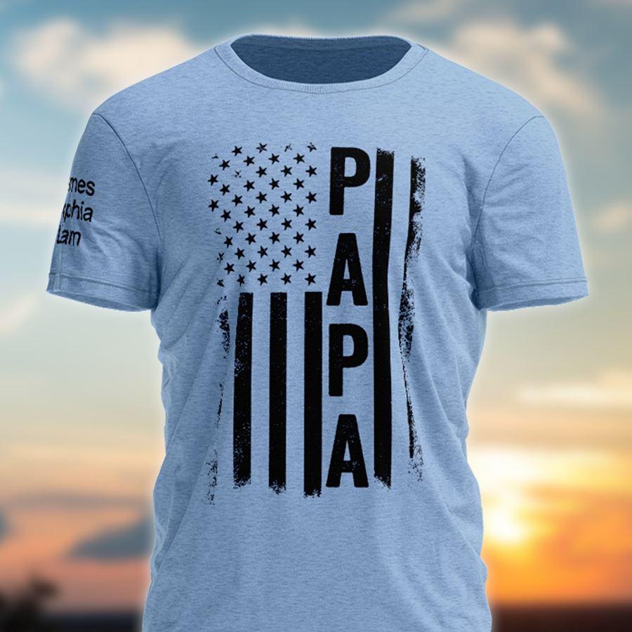Custom Papa American Flag With Kid Father's Day TH
