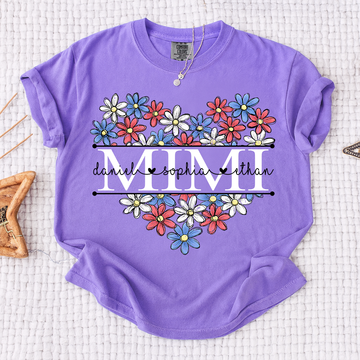 Comfort Colors® Mimi Shirt with A Unique American Flower Design, American Flag shirt, a gift for Grandma And Grandchildren