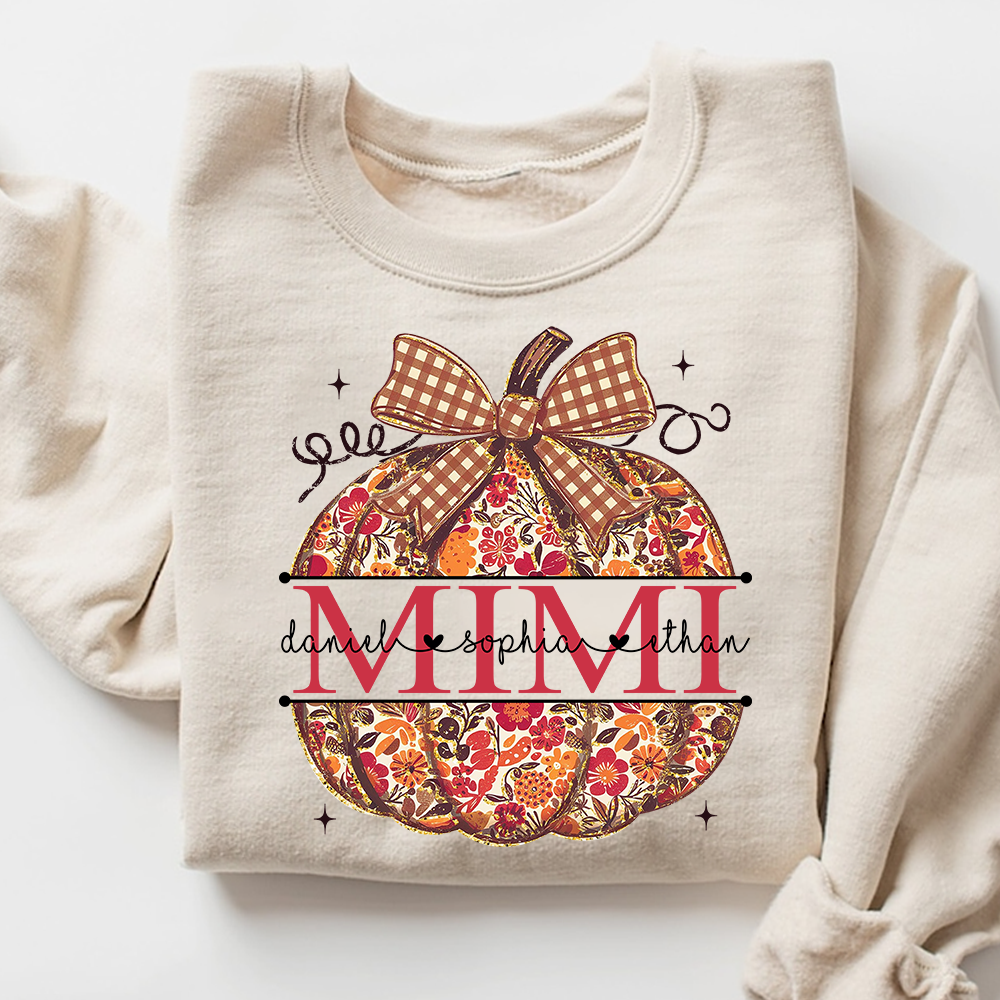 Custom Mimi Autumn T Shirt, Pumpkin Floral Grandma Shirt, Funny Fall Graphic Tee, Personalized Family Names Gift for Mimi