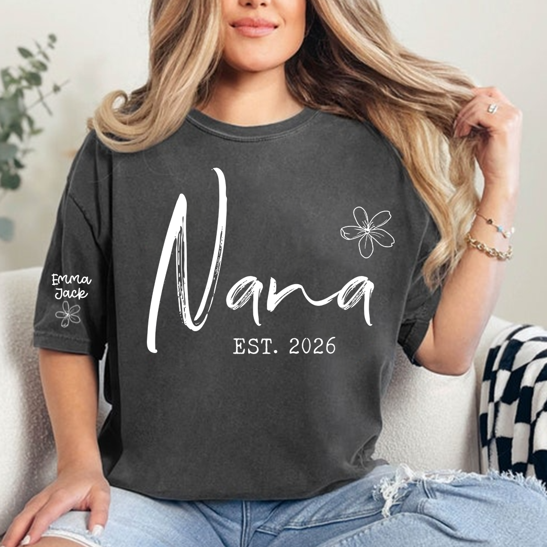 Custom Nana T Shirt Est 2026, Personalized Grandma Shirt, Minimalist Nana Name Tee, Family Gift for Nana from Grandkids