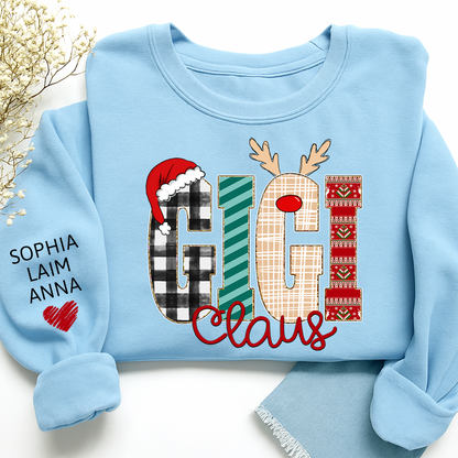Gigi Claus Christmas Sweatshirt – Personalized Holiday  with Child’s Name on Sleeve Sweatshirts