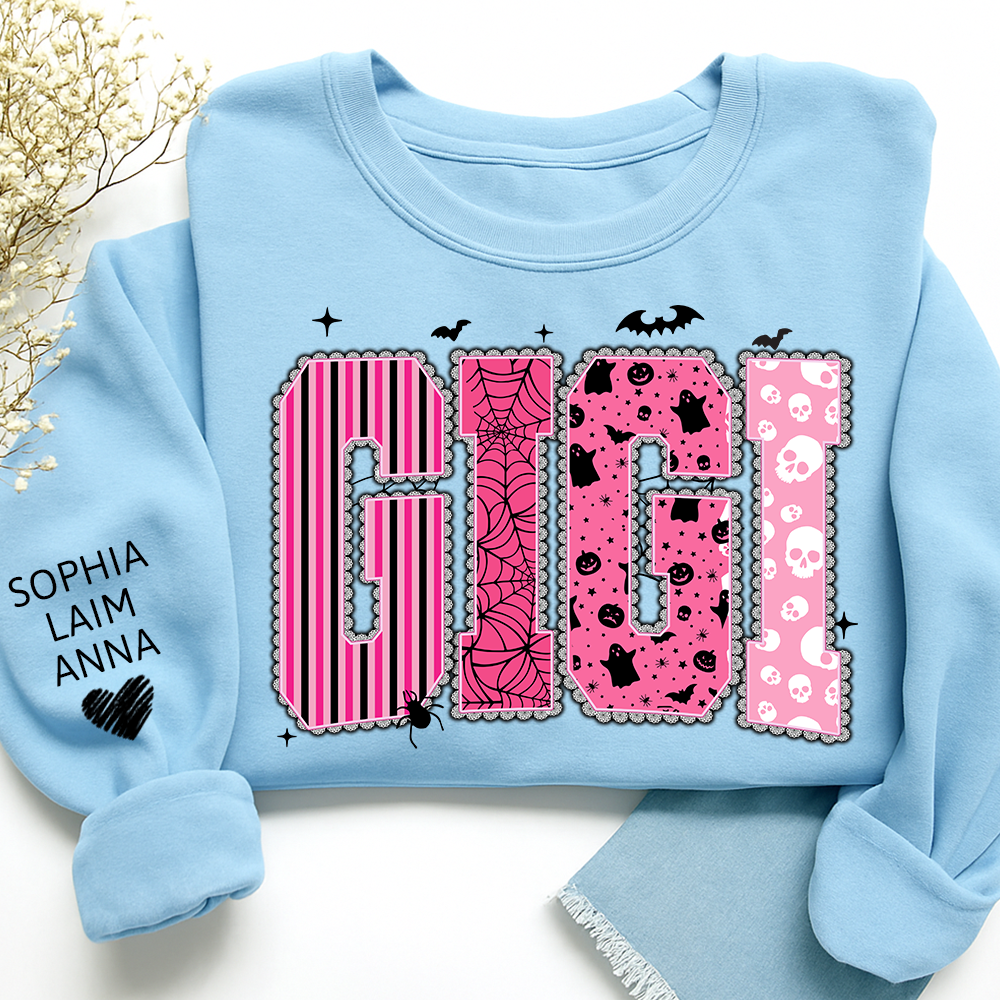 Playful Halloween Style, Pink Custom Gigi Halloween Gifts for Grandma and Kids