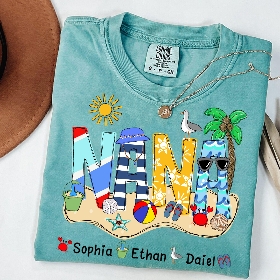 Comfort Colors® Summer Nana Tshirt, Custom Nickname With Grandkids Name, Love Summer 2025