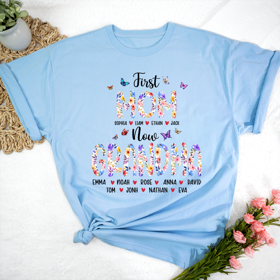 First Mom I Love Grandma Shirt, Personalized Grandma T-Shirt with Custom Family Names
