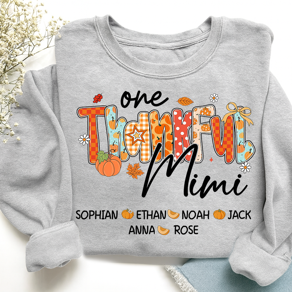 One Thankful Mimi Sweatshirt, Custom Gifts for Grandma and Grandchild Pumkins